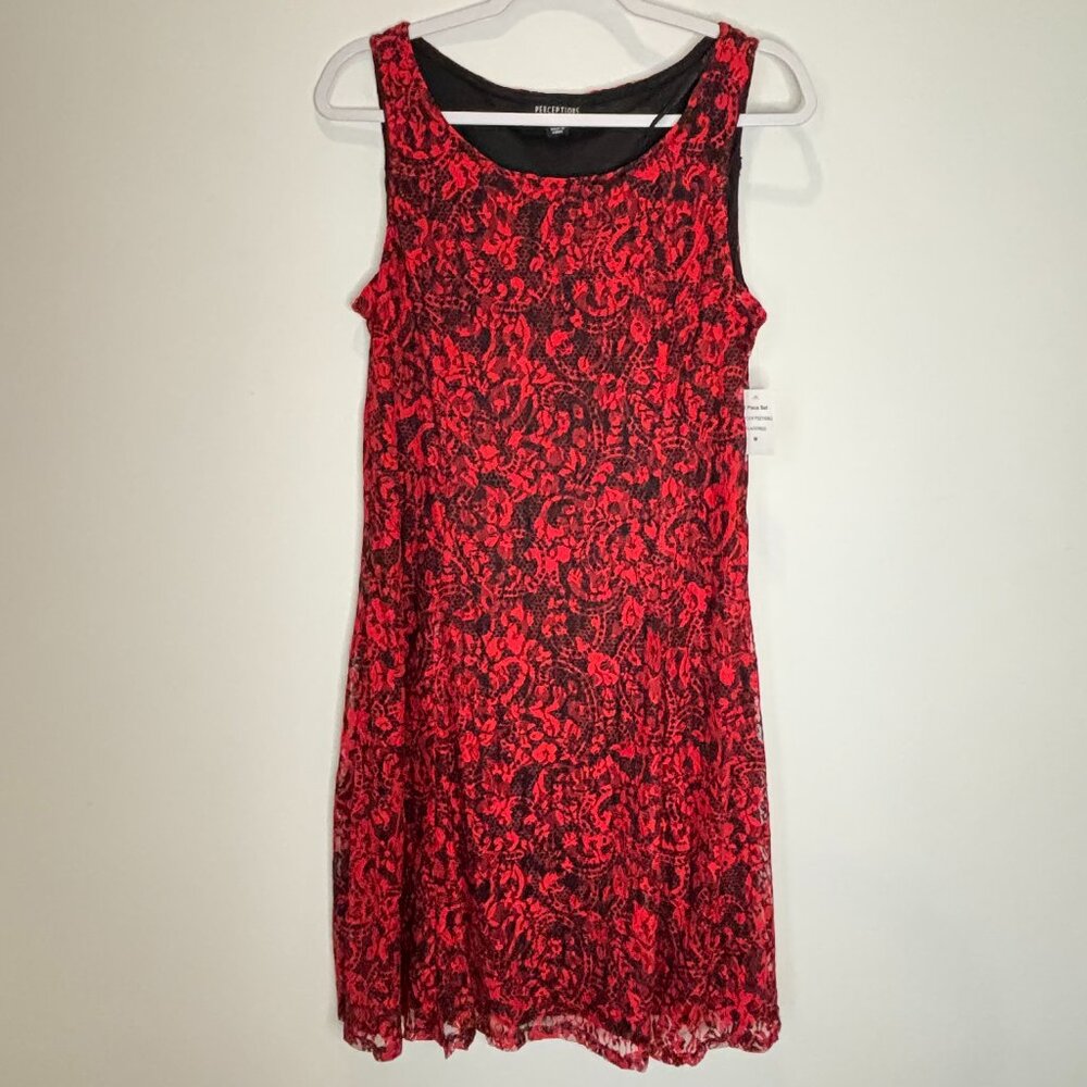 Perceptions Women Black Red Lace Whimsycal Romantic Fairy Dress Size Medium g89